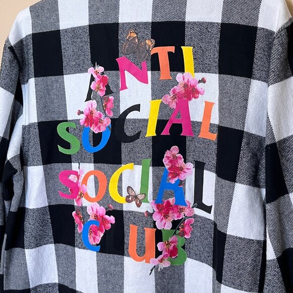 Anti Social Social Club Flannel Plaid Floral Button Down Shirt - Men's Size L - Picture 7 of 14